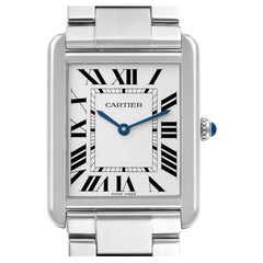 Cartier Tank Solo Silver Dial Steel Mens Watch W5200014 Box Papers