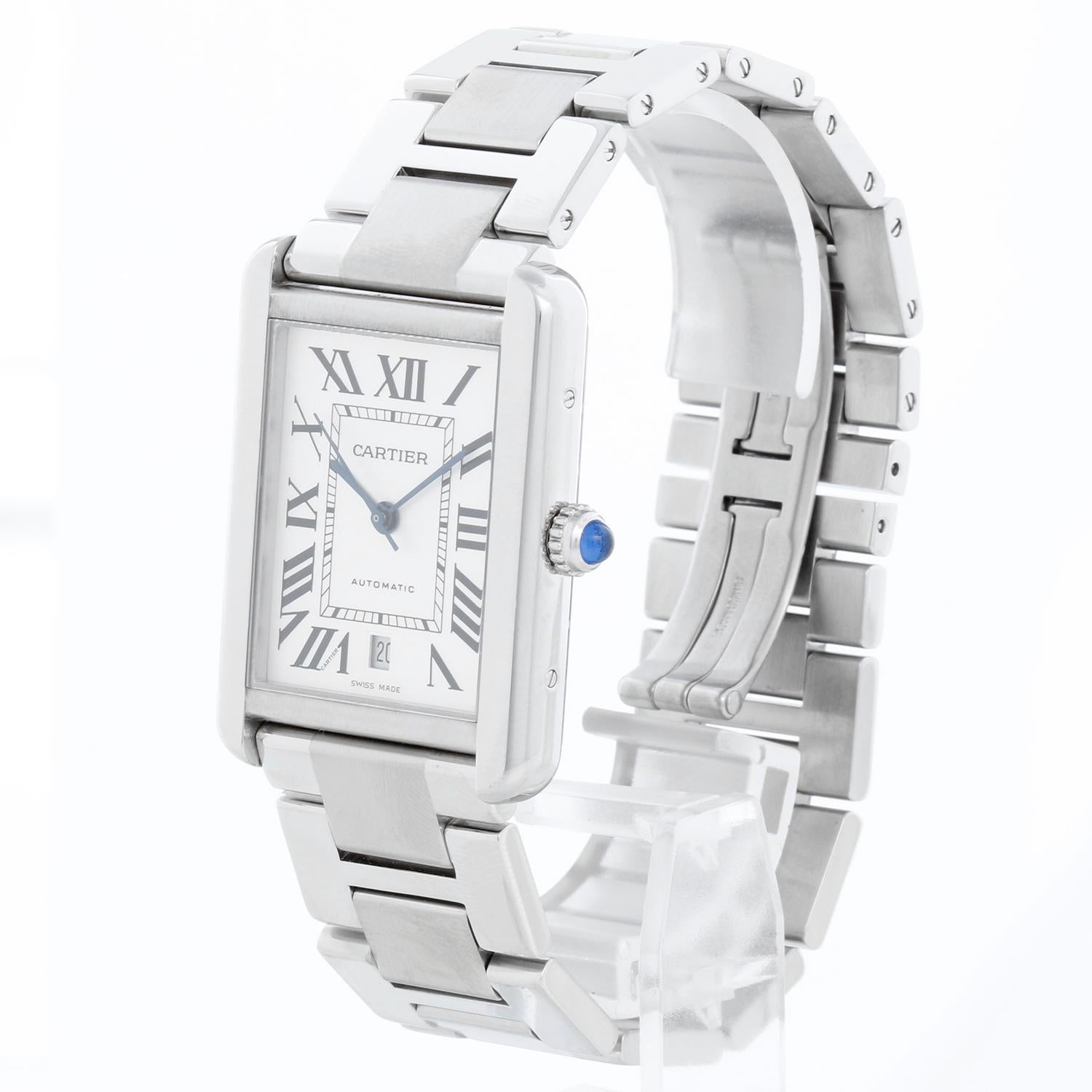 Cartier Tank Solo Stainless Steel XL W5200028 3800 - Automatic. Stainless steel  (31 x 41mm). Silver dial with black Roman numerals with date at 6 o'clock. Stainless Steel Cartier bracelet; fit 7 1/4