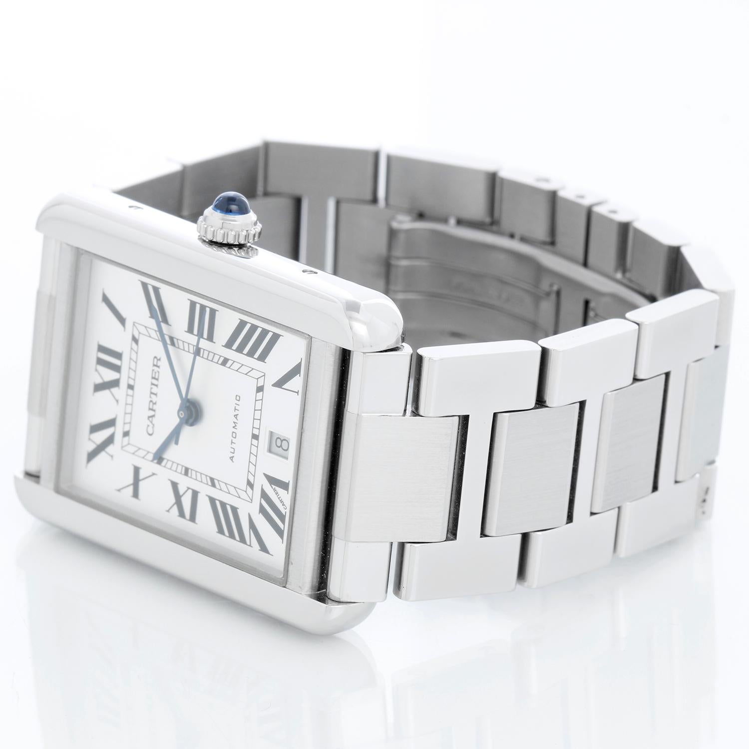 Cartier Tank Solo Stainless Steel XL W5200028 3800 - Automatic. Stainless steel  (31 x 41mm). Silver dial with black Roman numerals with date at 6 o'clock. Stainless Steel Cartier bracelet; fits 5 3/4