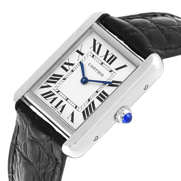 Cartier Tank Solo Steel Black Strap Ladies Watch W1018255 Box Papers