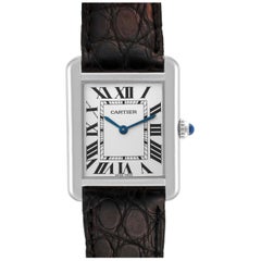Cartier Tank Solo Steel Black Strap Quartz Ladies Watch W1018255 Box Papers