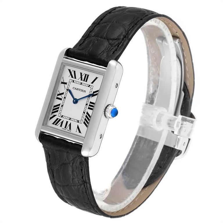 Cartier Tank Solo Steel Black Strap Quartz Ladies Watch W1018255 For Sale At 1stdibs