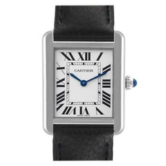 Cartier Tank Solo Steel Black Strap Quartz Ladies Watch WSTA0030 Box Card