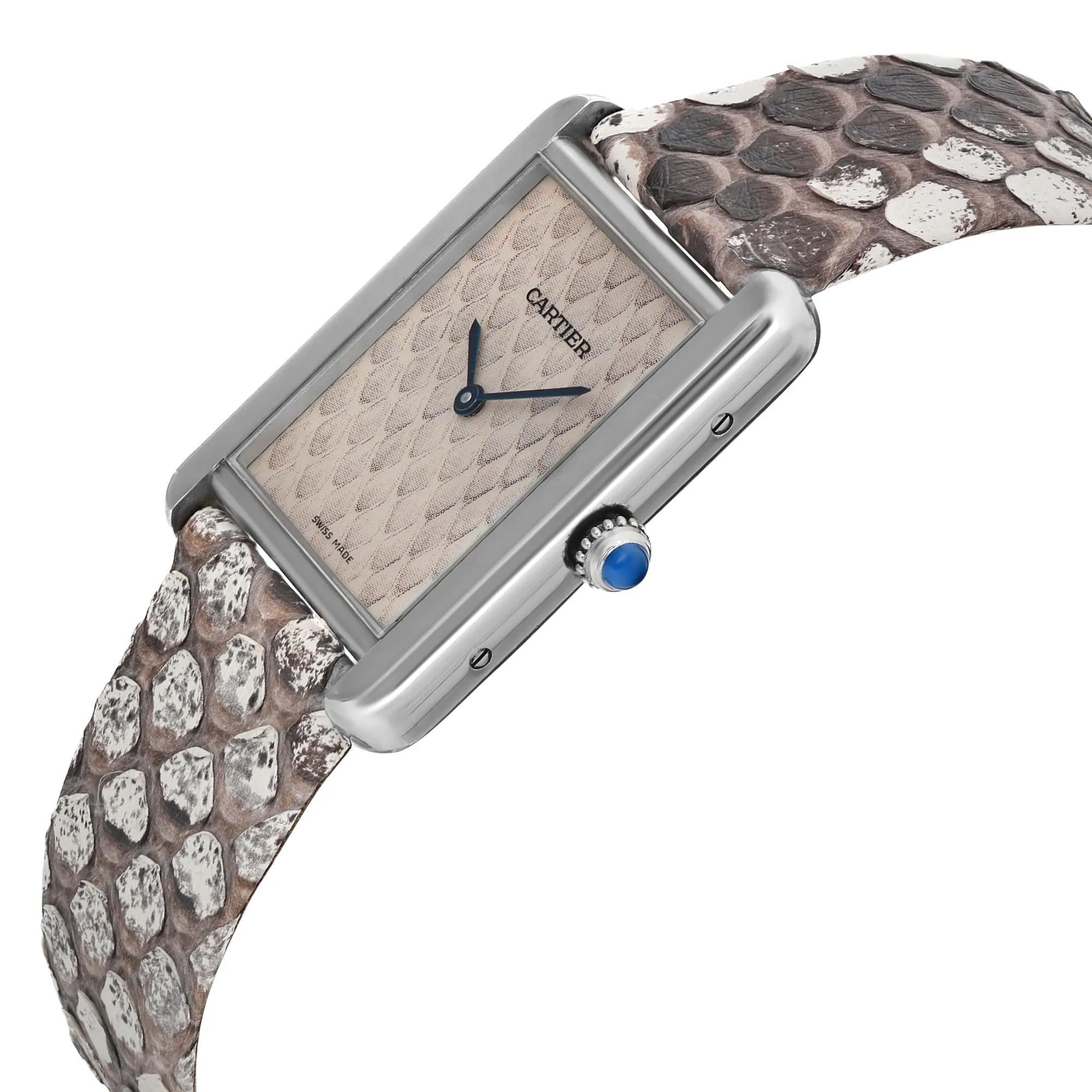 Cartier Tank Solo Steel Python Dial Quartz Ladies Watch W5200021 In Excellent Condition In New York, NY