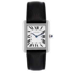 Cartier Tank Solo Steel Silver Dial Black Strap Mens Watch WSTA0028 Box Papers