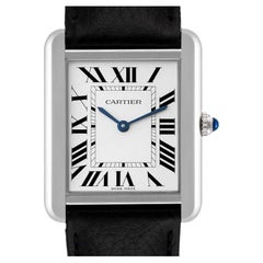 Cartier Tank Solo Steel Silver Dial Black Strap Mens Watch WSTA0028 Box Papers