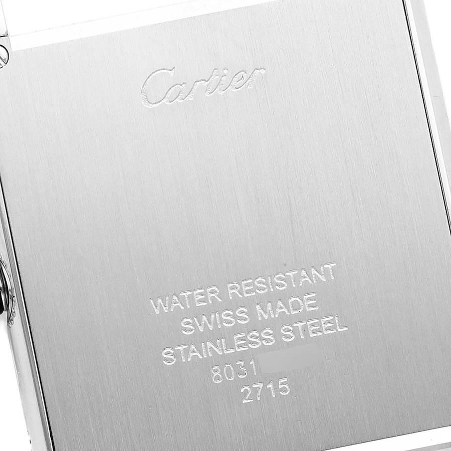 Cartier Tank Solo Steel Silver Dial Brown Strap Unisex Watch W1018355 In Excellent Condition In Atlanta, GA