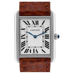 Cartier Tank Solo Stahl Silber Zifferblatt Brown Strap Unisex Uhr W1018355