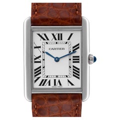 Cartier Tank Solo Steel Silver Dial Brown Strap Unisex Watch W1018355