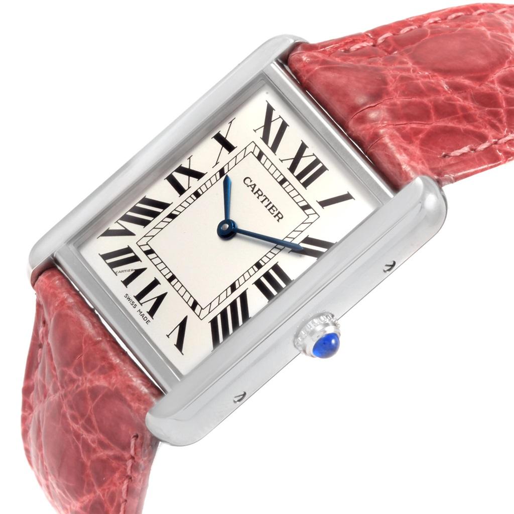 Cartier Tank Solo Steel Silver Dial Pink Strap Unisex Watch W1018355 For Sale 2