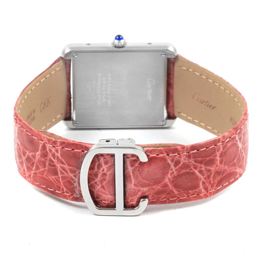 Cartier Tank Solo Steel Silver Dial Pink Strap Unisex Watch W1018355 For Sale 4