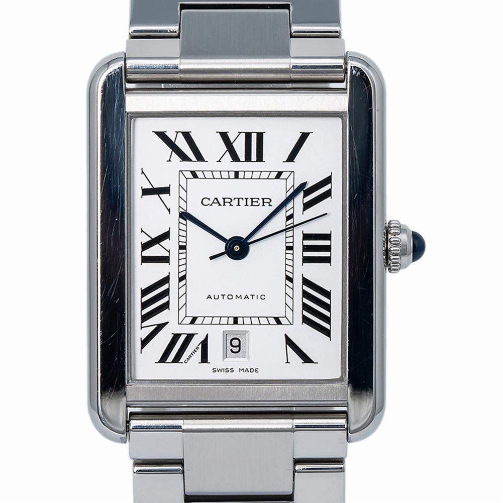 Cartier Tank Solo XL 3515 W5200028 Men's Automatic Watch Silver Dial SS In Excellent Condition In Miami, FL