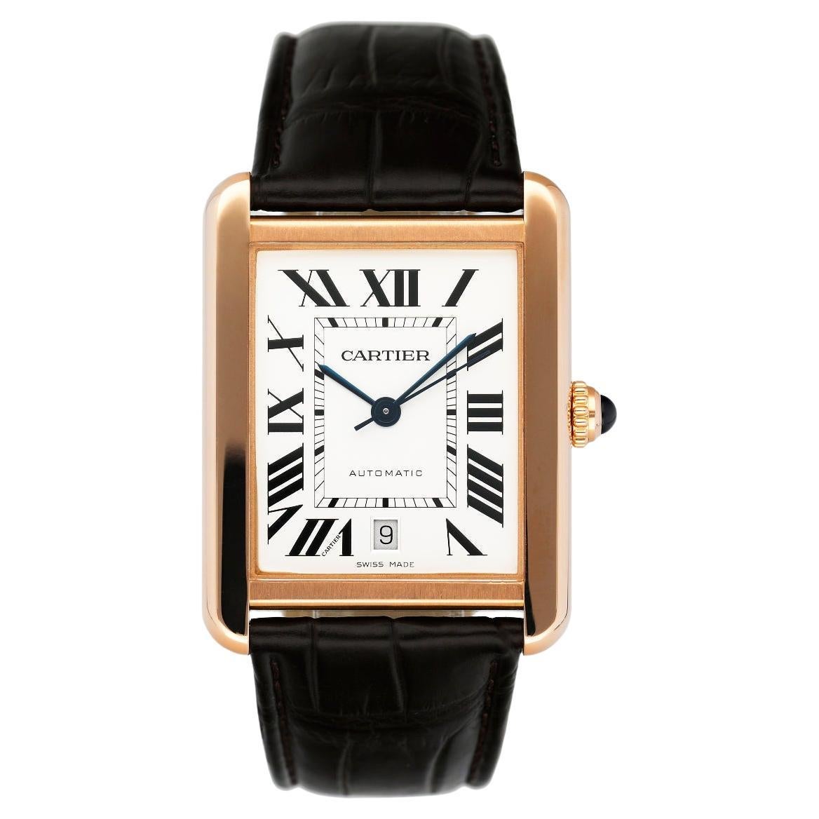 Cartier Tank Solo XL Rose Gold Silver Dial Steel Mens Watch W5200026