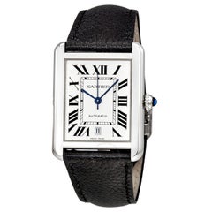 Cartier Tank Solo XL Automatic Stainless Steel Watch, Black Leather Strap