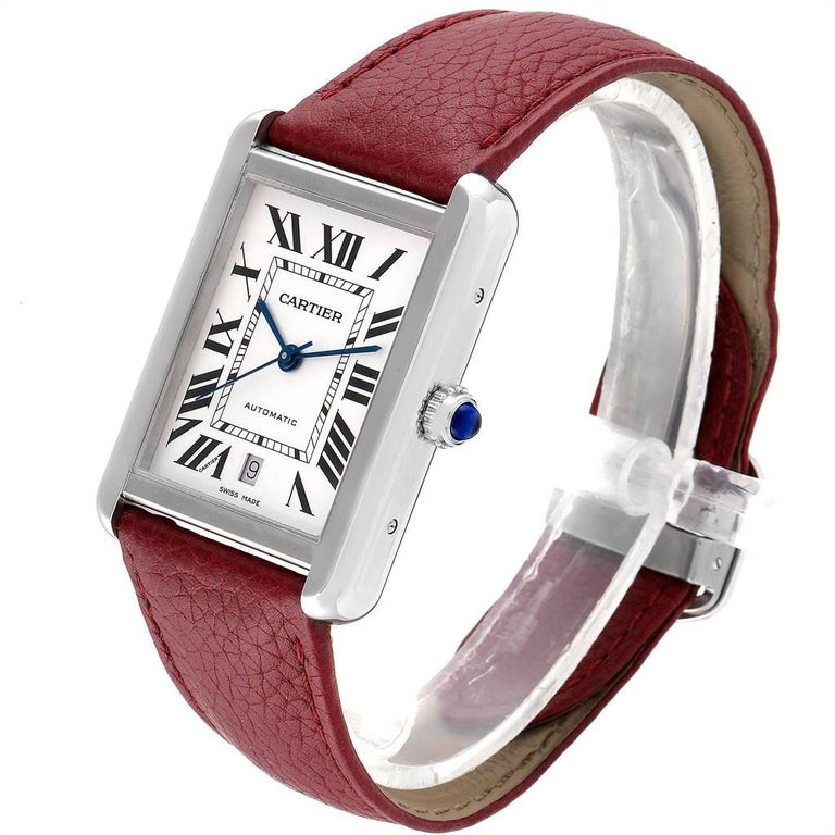 Cartier Tank Solo Xl Burgundy Strap Steel Men S Watch W5200027 Box Papers For Sale At 1stdibs