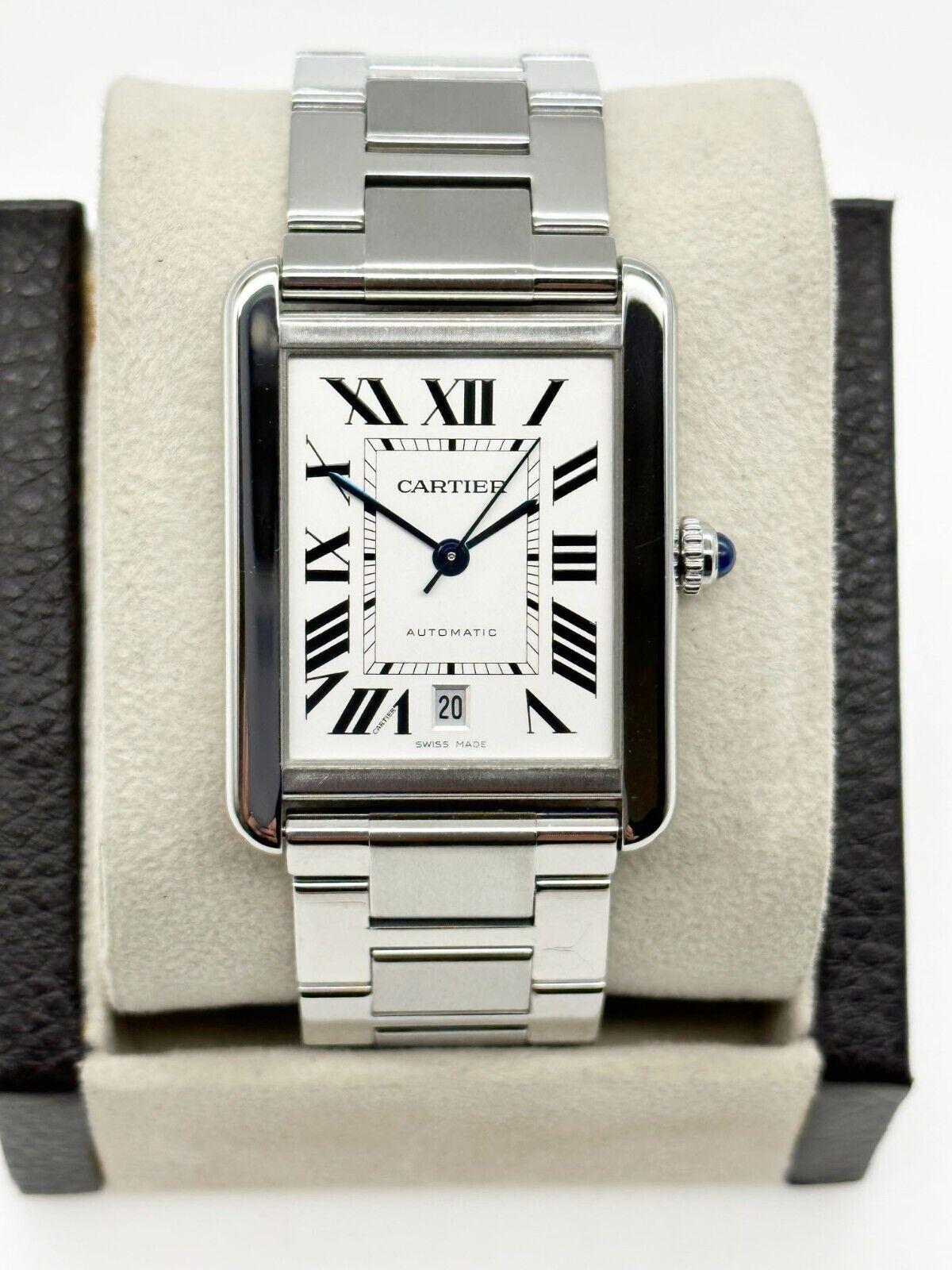 Model: Tank Solo XL

Reference Number 3515

Case Material: Stainless Steel 

Band: Stainless Steel 

Bezel: Stainless Steel 

Dial: Silver

Face: Sapphire Crystal 

Case Size: 41mm x 31mm

Includes: 

-Cartier Box & Service Paper - Serviced