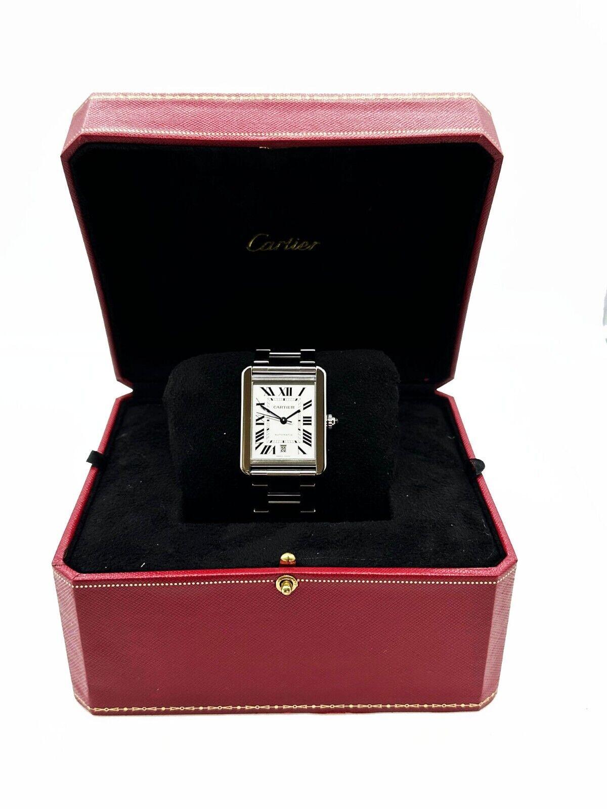 Cartier Tank Solo XL Ref 3515 Automatic Stainless Steel Box Service Paper In Excellent Condition In San Diego, CA
