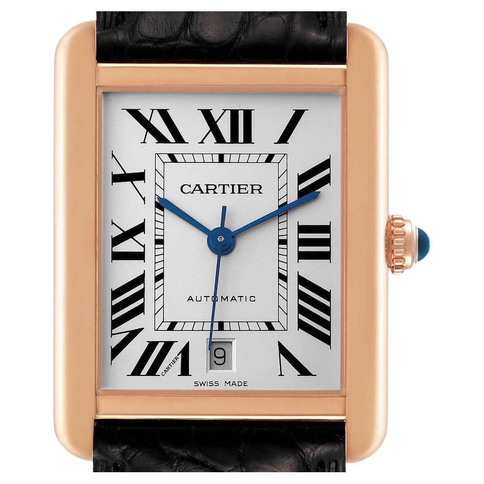 Cartier Tank Solo XL Rose Gold Silver Dial Steel Mens Watch W5200026 For Sale