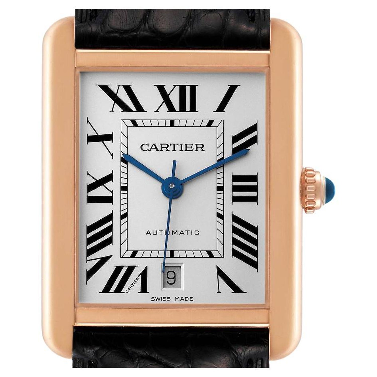 Cartier Tank Solo XL Rose Gold Silver Dial Steel Mens Watch W5200026 For  Sale at 1stDibs