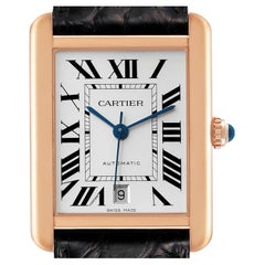 Cartier: Stahl-Herrenuhr W5200026, Tank Solo XL, Roségold, Silber-Zifferblatt