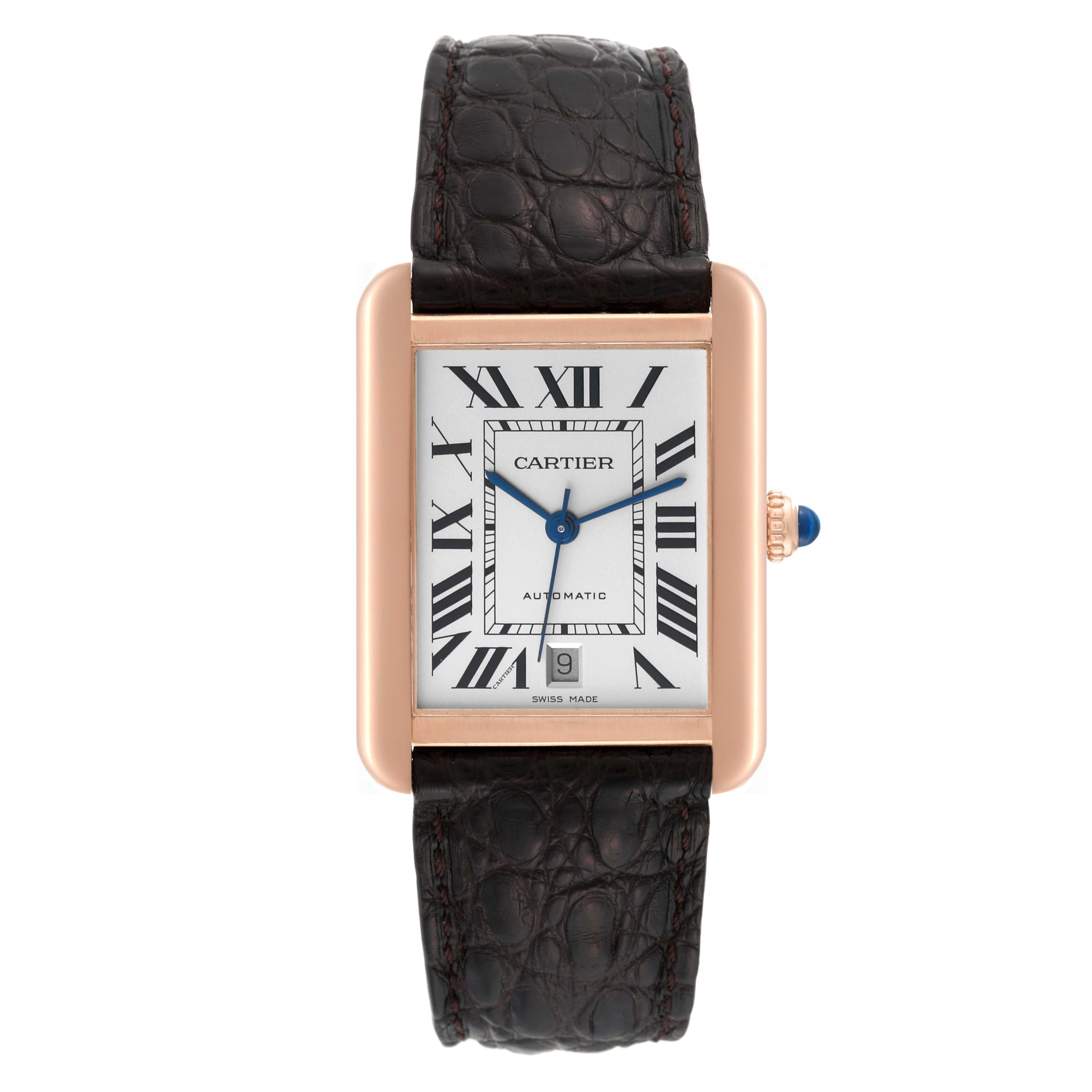 Cartier Tank Solo XL Rose Gold Steel Silver Dial Mens Watch W5200026 Card For Sale 6