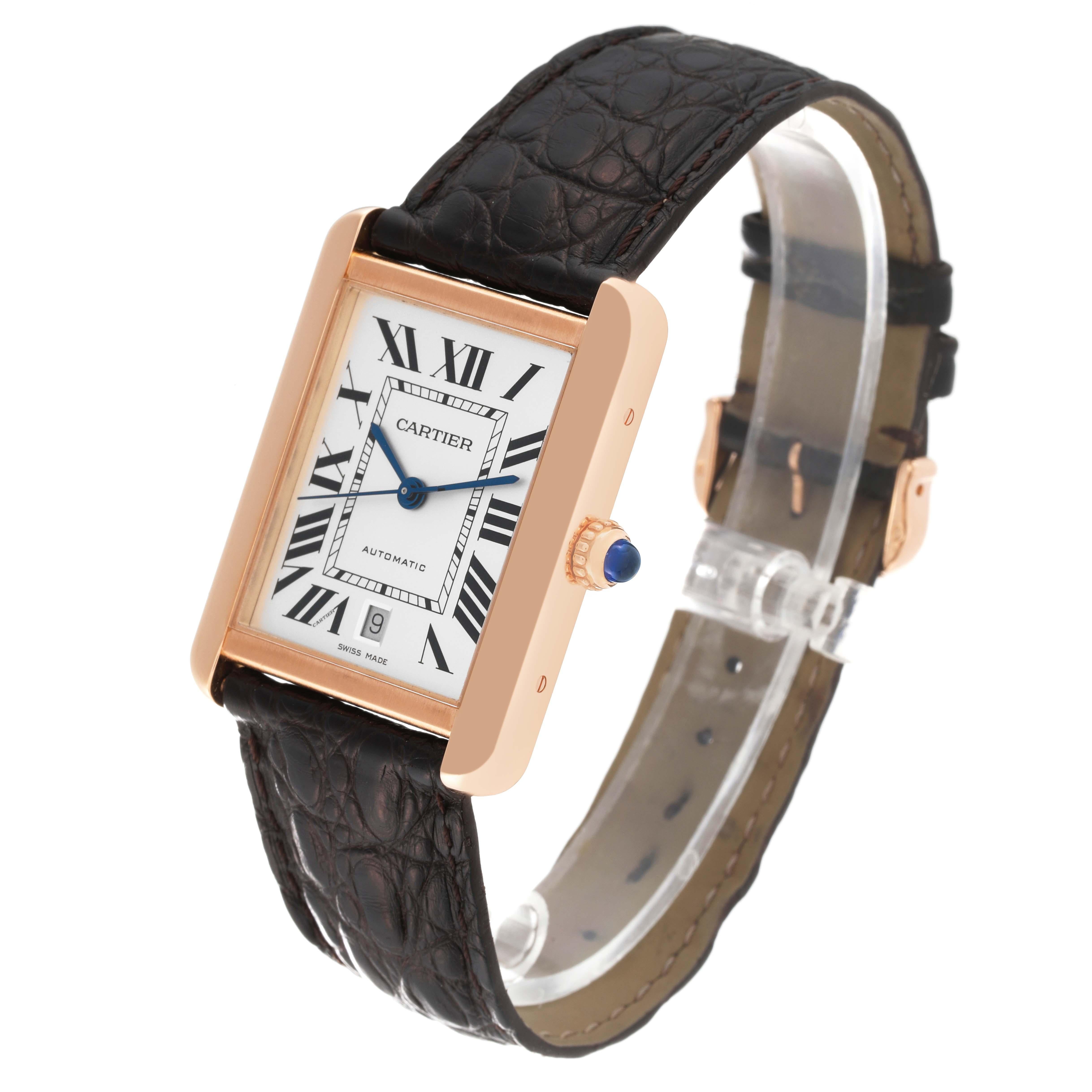 Cartier Tank Solo XL Rose Gold Steel Silver Dial Mens Watch W5200026 Card In Excellent Condition For Sale In Atlanta, GA