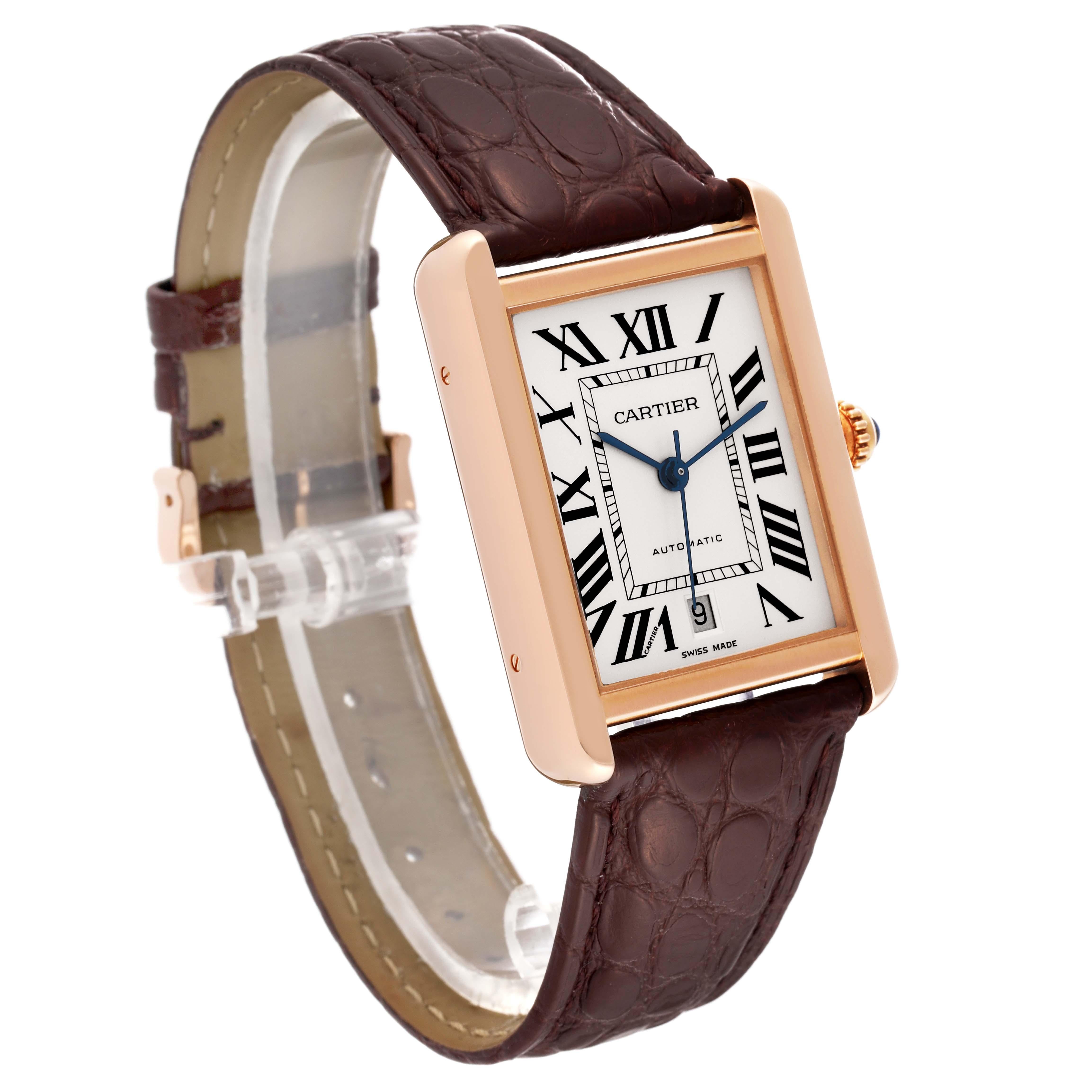 Men's Cartier Tank Solo XL Rose Gold Steel Silver Dial Mens Watch W5200026 Card For Sale