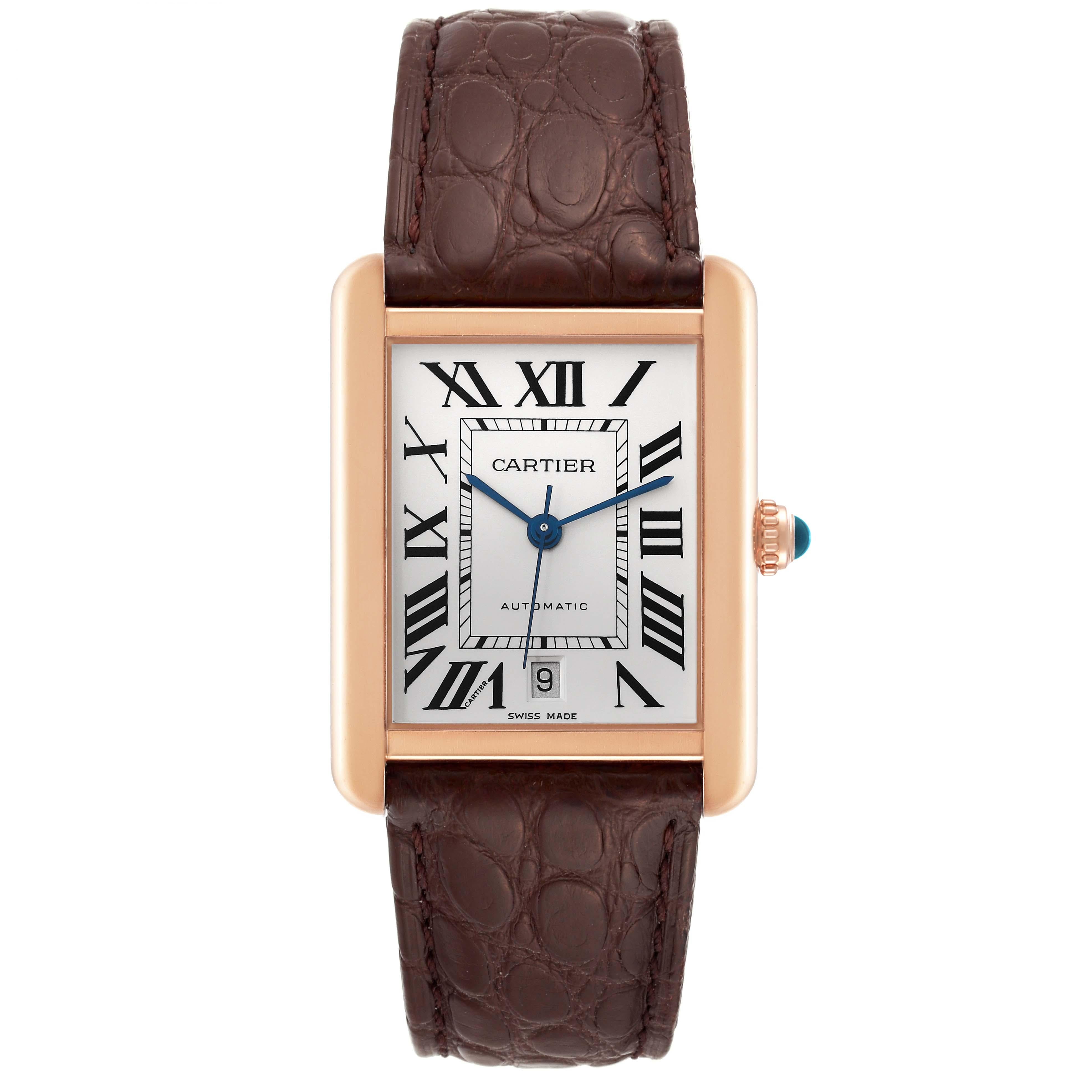 Cartier Tank Solo XL Rose Gold Steel Silver Dial Mens Watch W5200026 Card For Sale 1