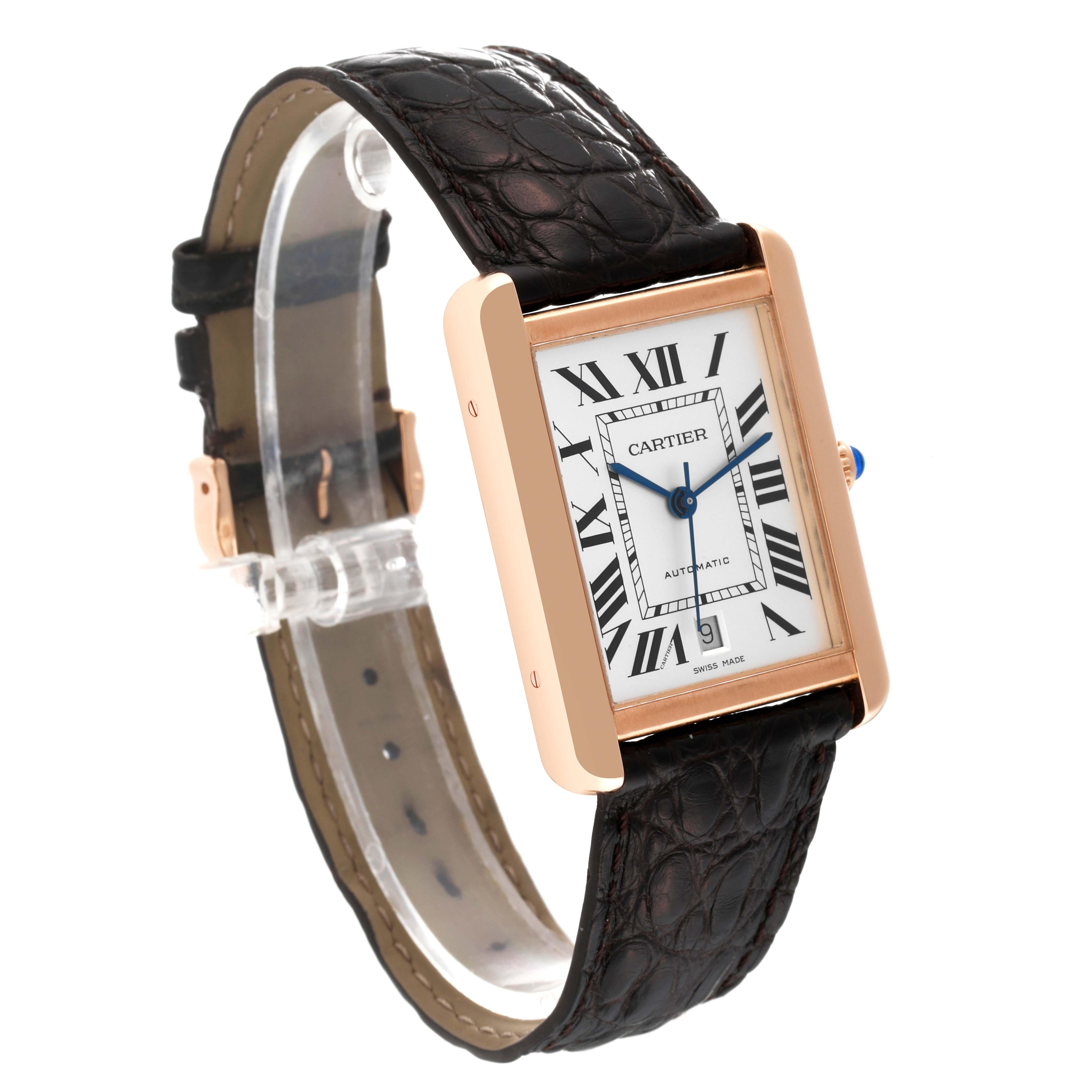 Cartier Tank Solo XL Rose Gold Steel Silver Dial Mens Watch W5200026 Card For Sale 2