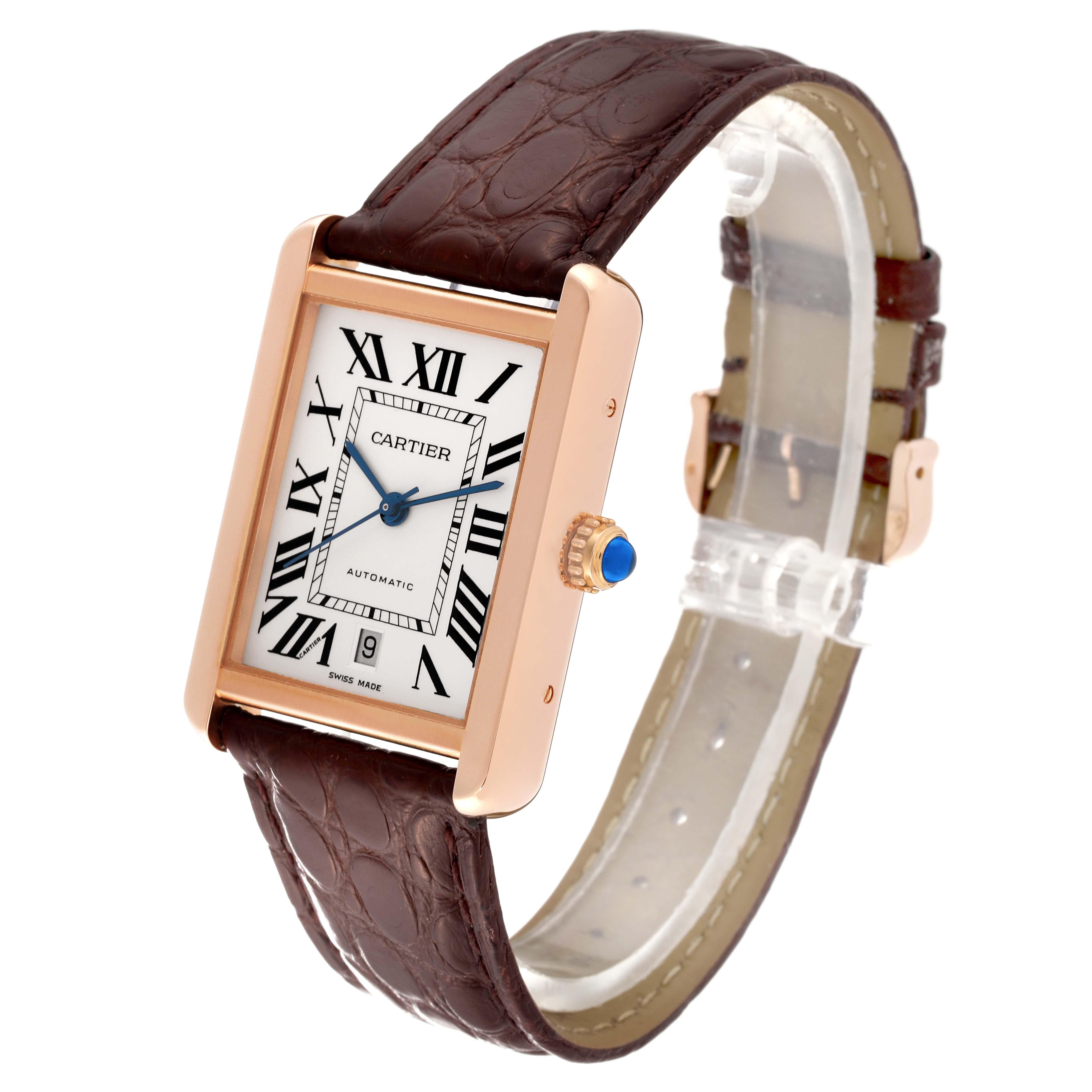 Cartier Tank Solo XL Rose Gold Steel Silver Dial Mens Watch W5200026 Card For Sale 3