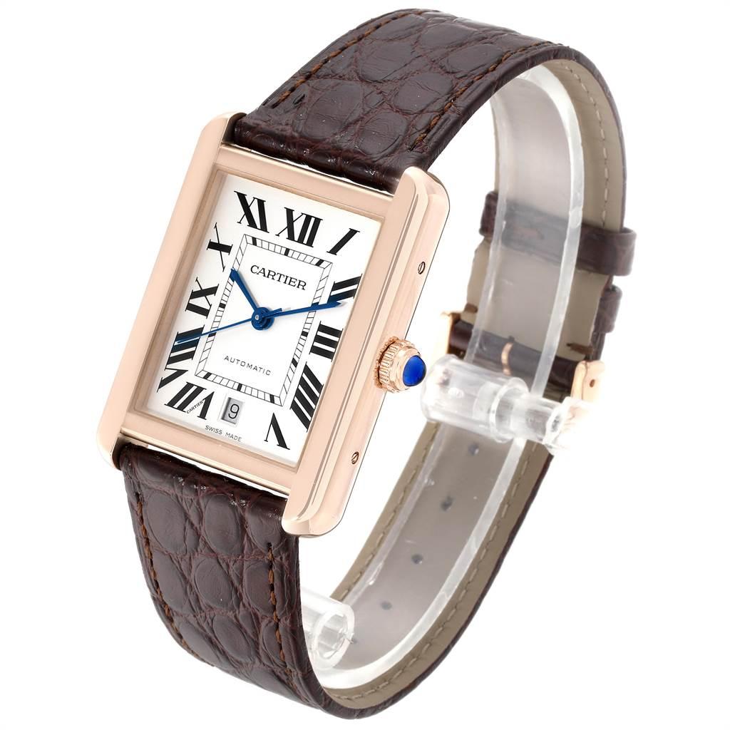 Cartier Tank Solo XL Rose Gold Steel Silver Dial Men's Watch W5200026 In Excellent Condition For Sale In Atlanta, GA