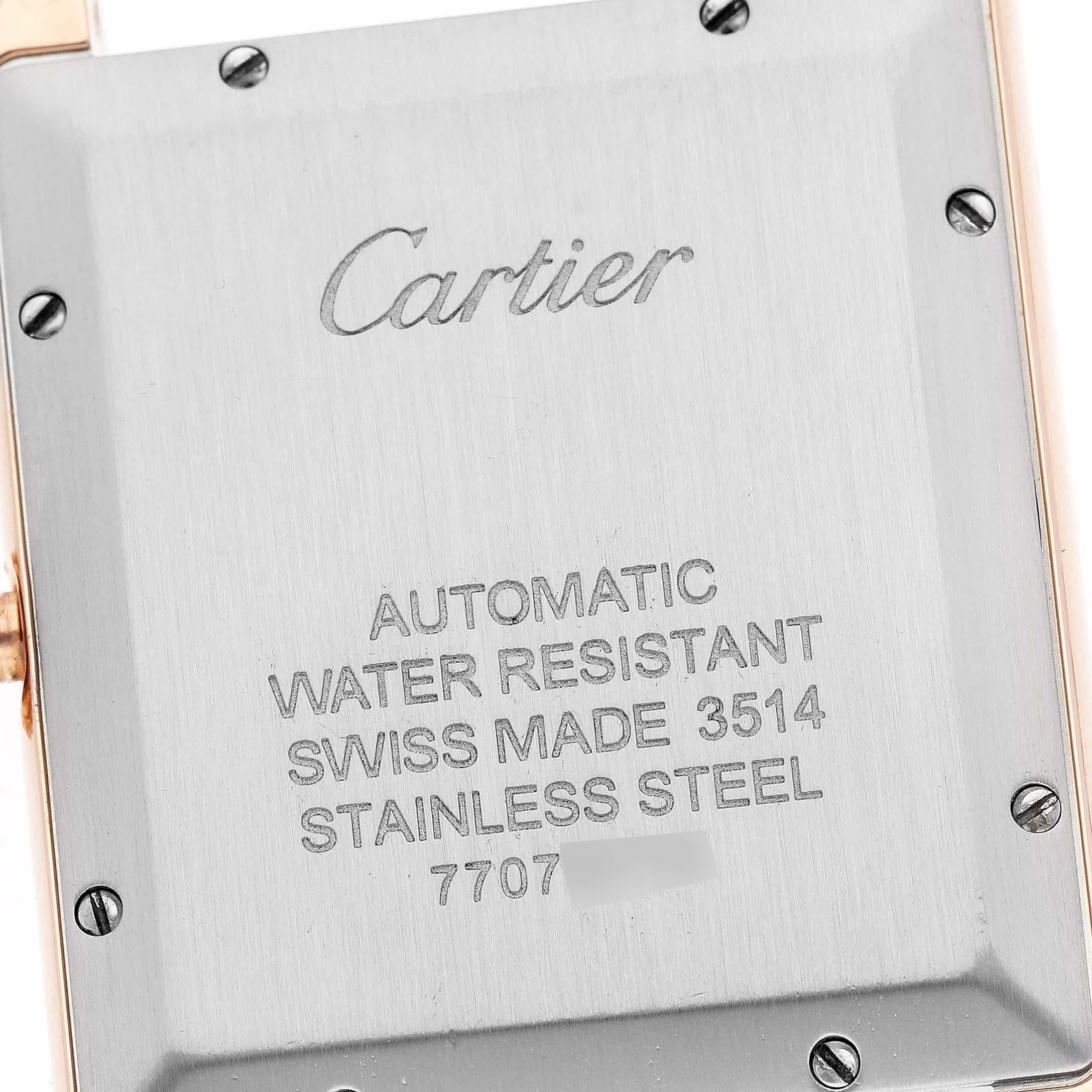 Cartier Tank Solo XL Rose Gold Steel Silver Dial Mens Watch W5200026 In Excellent Condition In Atlanta, GA