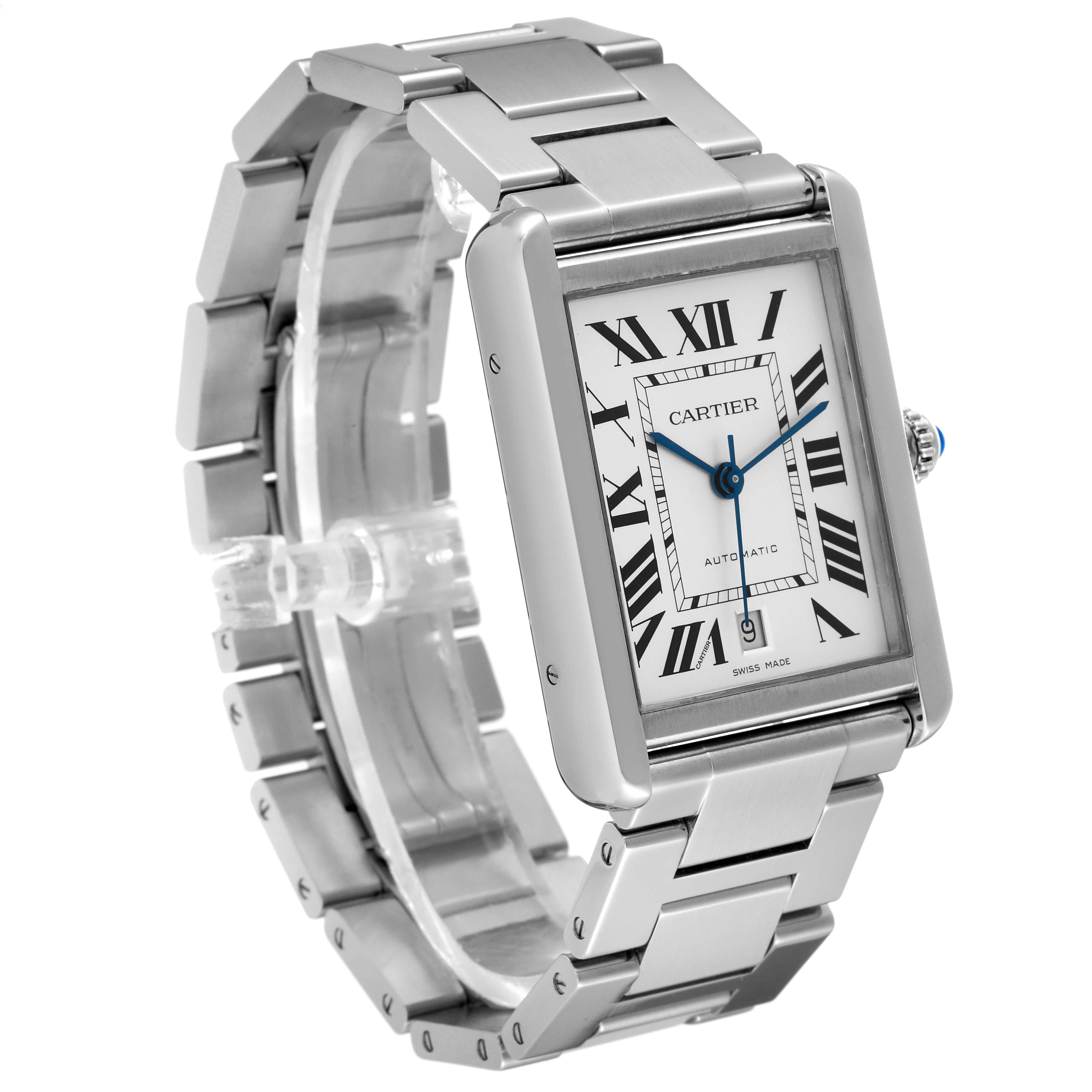 Cartier Tank Solo XL Silver Dial Automatic Steel Mens Watch W5200028 In Excellent Condition For Sale In Atlanta, GA