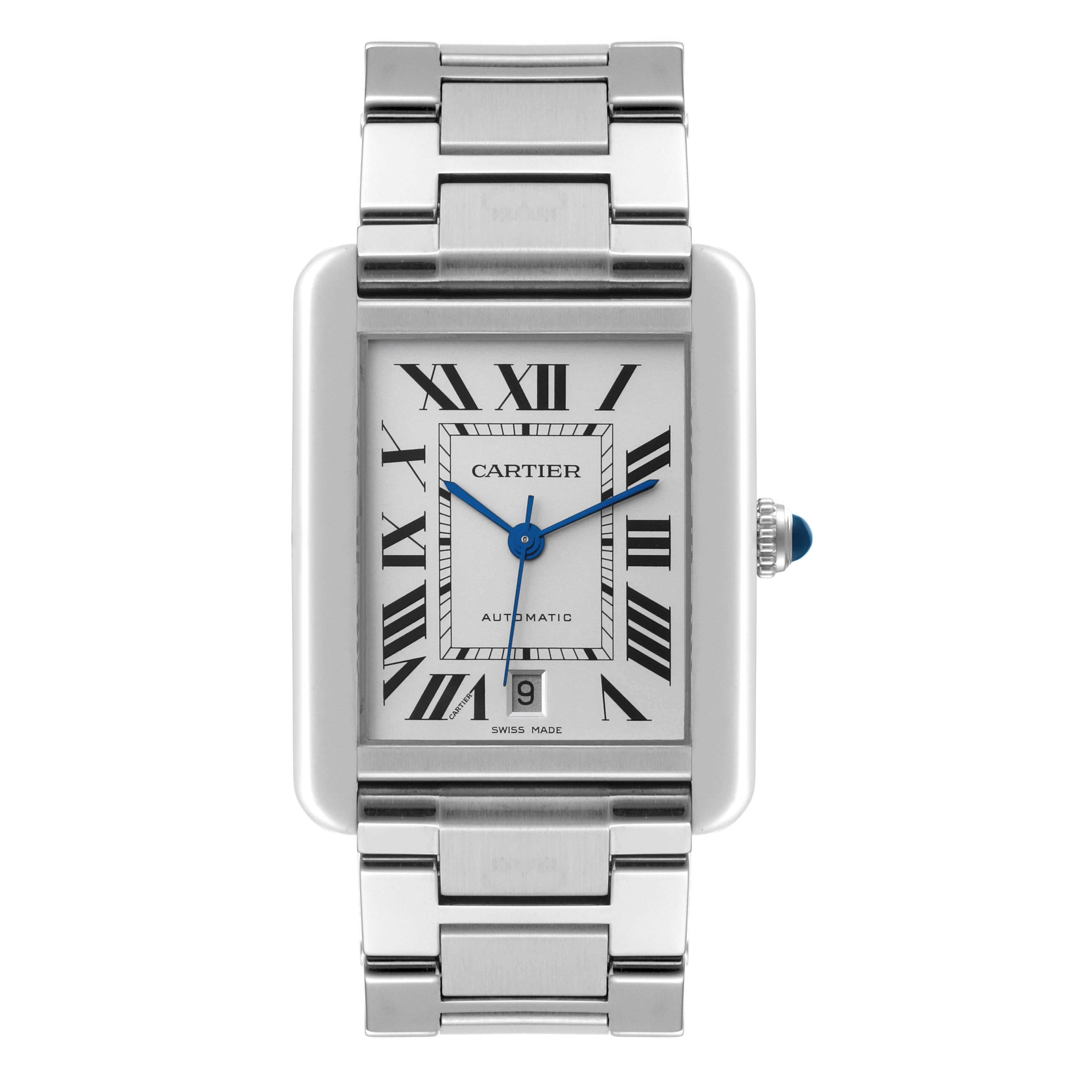 Cartier Tank Solo XL Silver Dial Automatic Steel Mens Watch W5200028 In Excellent Condition For Sale In Atlanta, GA