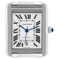Cartier Montre Tank Solo XL automatique en acier pour hommes avec cadran argenté W5200028
