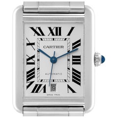 Cartier Montre Tank Solo XL automatique en acier pour hommes avec cadran argenté W5200028