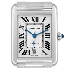 Cartier Montre Tank Solo XL automatique en acier pour hommes avec cadran argenté W5200028