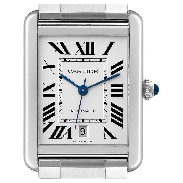 Cartier Montre Tank Solo XL automatique en acier pour hommes avec cadran argenté W5200028 sur