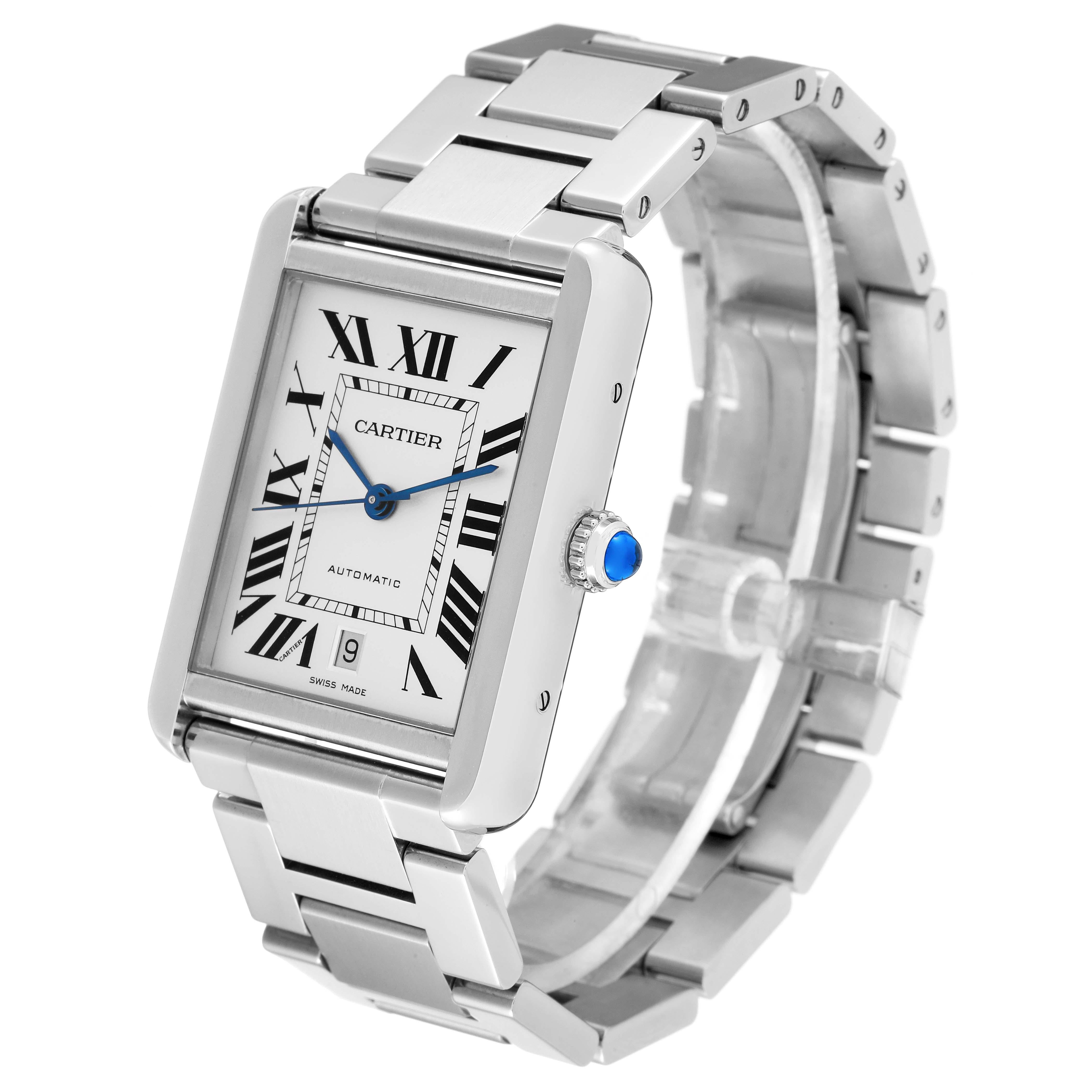 Cartier Tank Solo XL Silver Dial Automatic Steel Mens Watch W5200028 Papers In Excellent Condition In Atlanta, GA