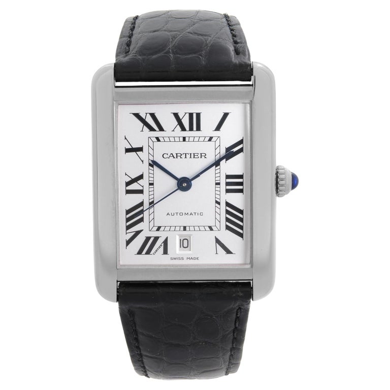 Cartier Tank Solo XL Steel Silver Roman Dial Automatic Mens Watch WSTA0029  at 1stDibs