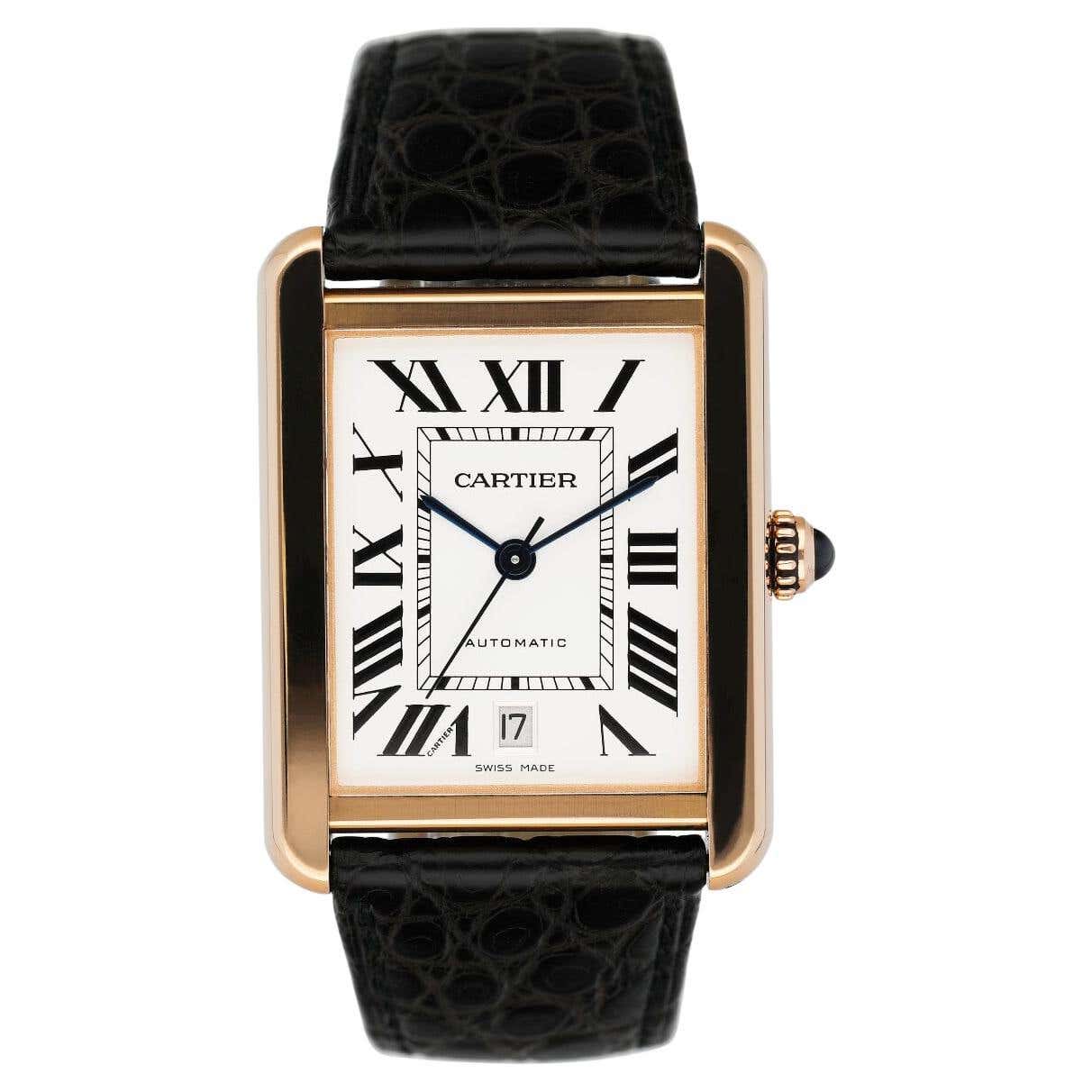 Cardea Tank Watch Cartier Tank Solo XL W5200026 18K Rose Gold Mens Watch For Sale at 1stDibs