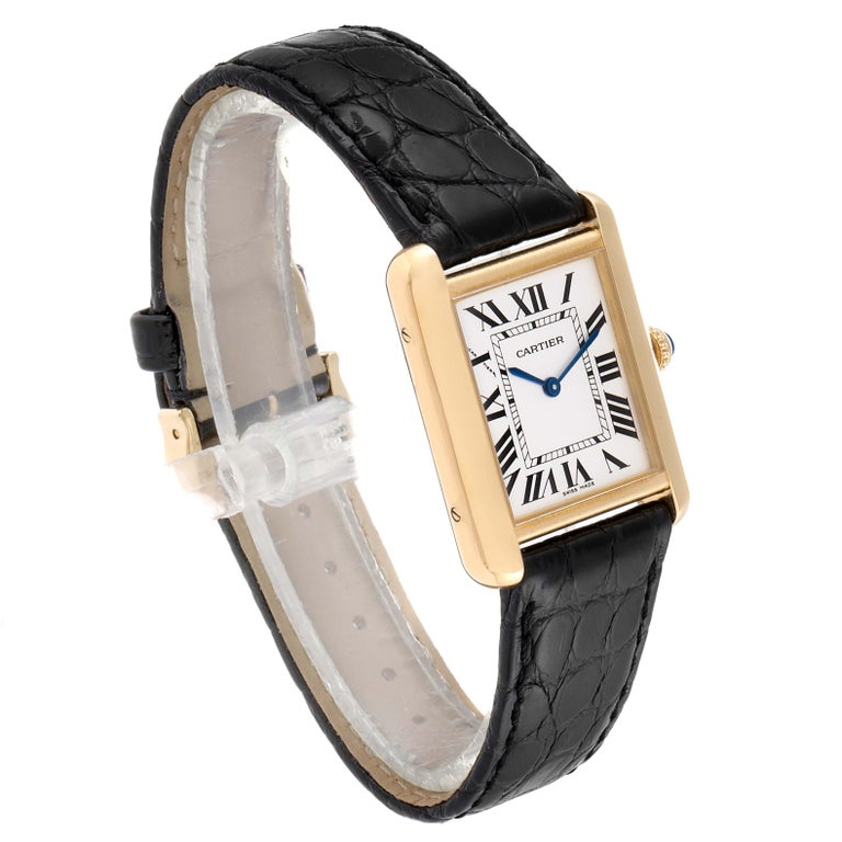 Cartier Tank Solo Yellow Gold Steel Black Strap Ladies Watch W1018755 For Sale At 1stdibs