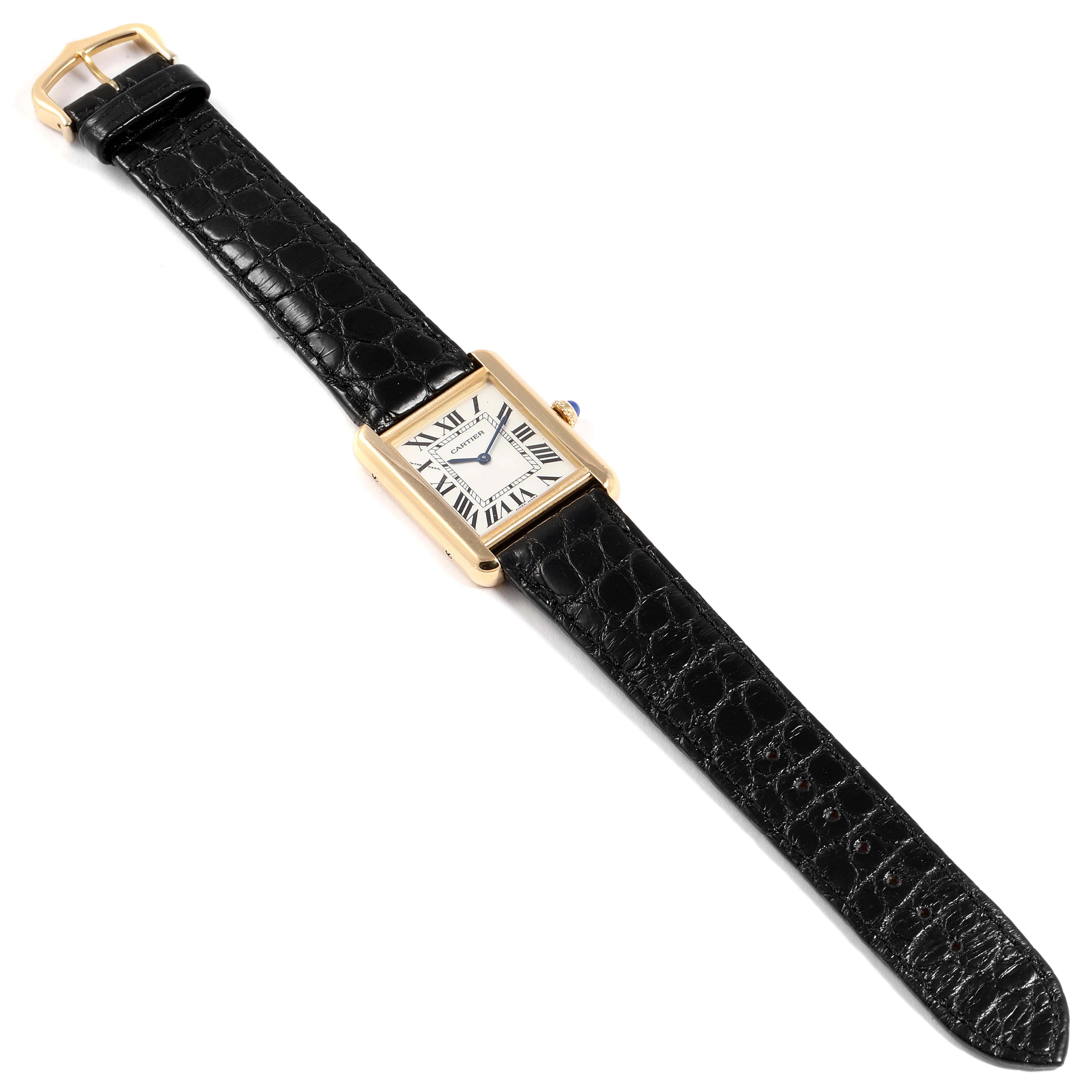 Cartier Tank Solo Yellow Gold Steel Black Strap Ladies Watch W1018755 For Sale 2