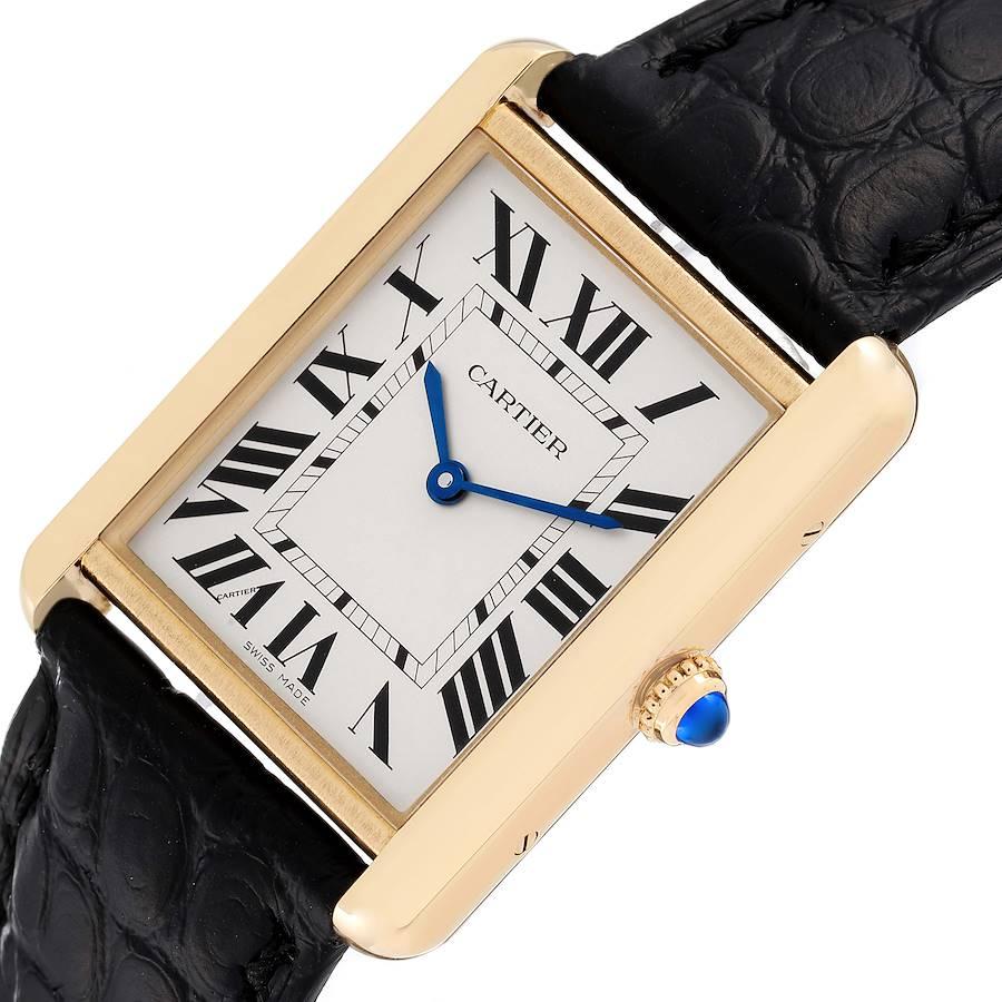Cartier Tank Solo Yellow Gold Steel Black Strap Large Watch W5200004 In Excellent Condition In Atlanta, GA