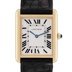 Cartier Tank Solo Yellow Gold Steel Black Strap Mens Watch W1018855