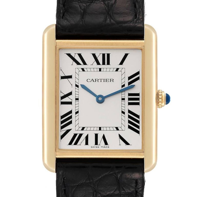Cartier Tank Solo Yellow Gold Steel Green Strap Unisex Watch W1018855 For  Sale at 1stDibs