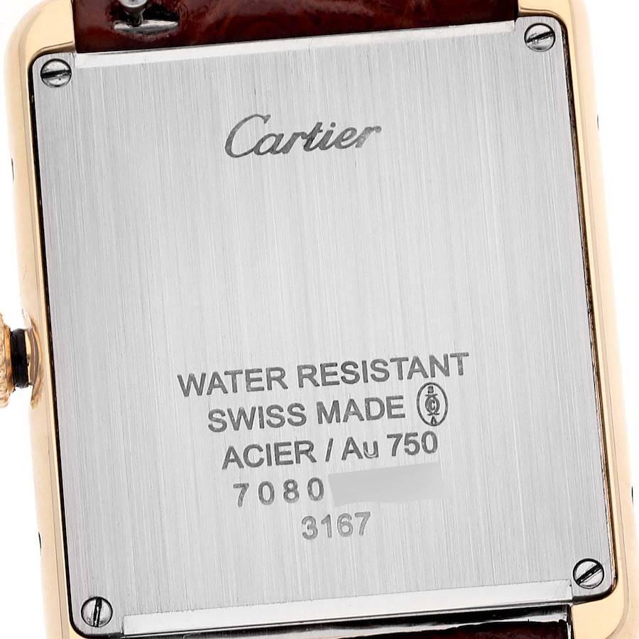 Cartier Tank Solo Yellow Gold Steel Brown Strap Large Watch W5200004 Box Papers In Excellent Condition In Atlanta, GA
