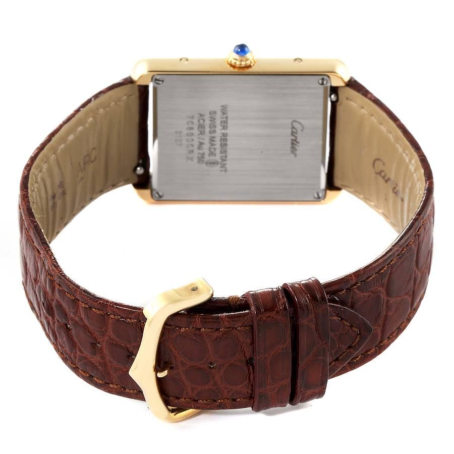 Men's Cartier Tank Solo Yellow Gold Steel Brown Strap Large Watch W5200004 Box Papers