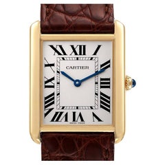 Cartier Tank Solo Yellow Gold Steel Brown Strap Large Watch W5200004 Box Papers