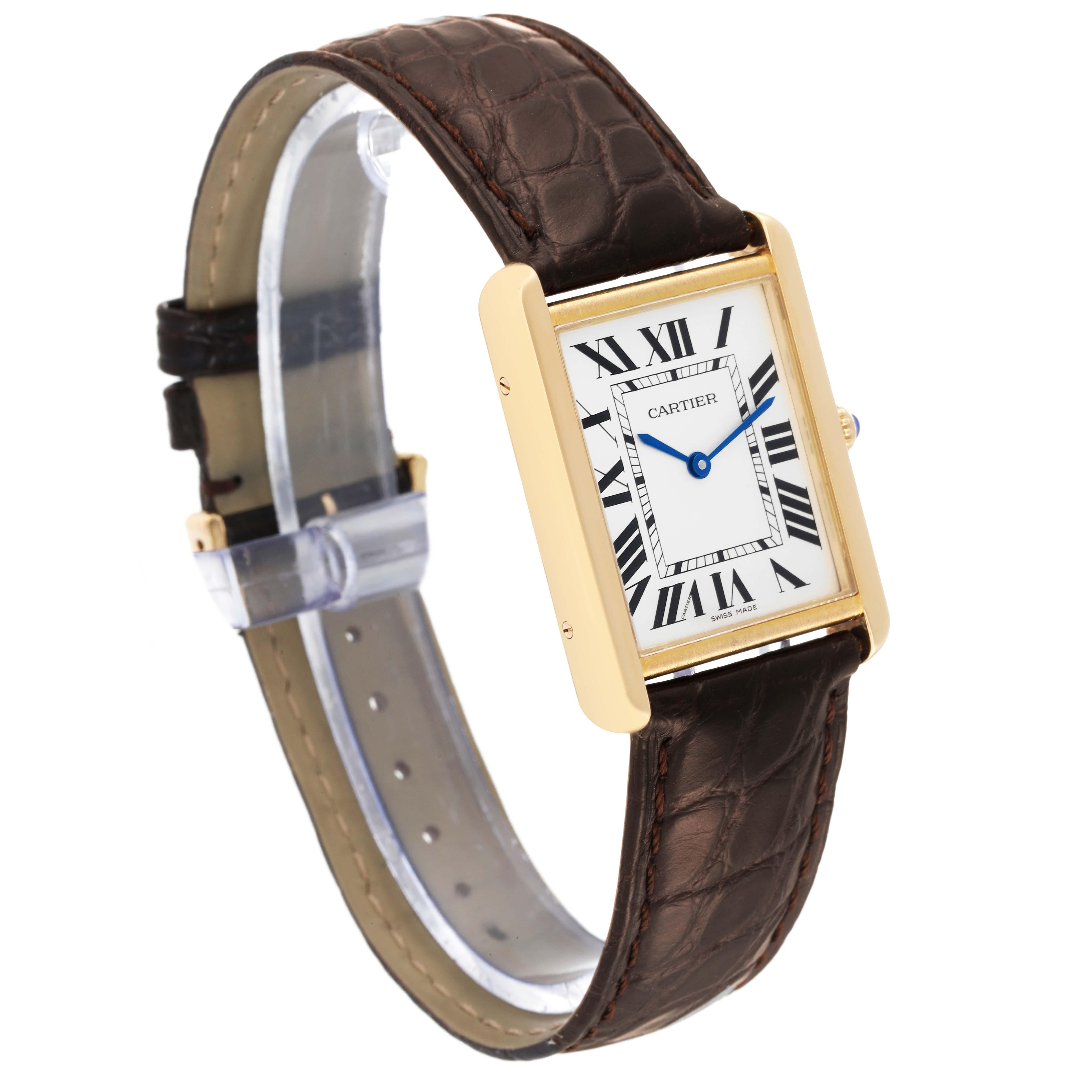 Cartier Tank Solo Yellow Gold Steel Brown Strap Mens Watch W1018855 In Excellent Condition In Atlanta, GA